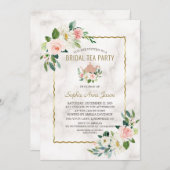 水彩ピンクフローラ金ゴールド大理石ブライダルシャワー 招待状 (正面/裏面)
