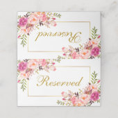 水彩ピンクフローラ金ゴールド結婚の予約 プレイスカード (外部開封)