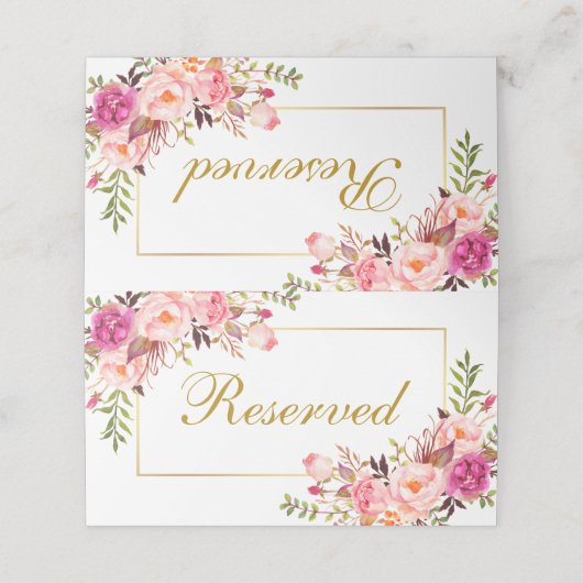 水彩ピンクフローラ金ゴールド結婚の予約 プレイスカード (外部開封)