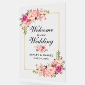 水彩ピンクフローラ金ゴールド結婚の歓迎 アクリルサイン (傾斜)