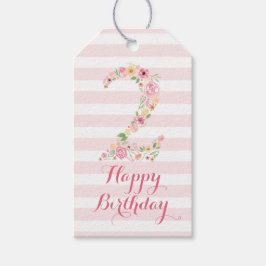 水彩ピンクフローラ2歳2歳の誕生日 ギフトタグ