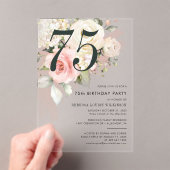 水彩ピンクフローラ75th誕生日パーティー アクリル招待状 (インサイチュ (ポータブル))