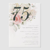 水彩ピンクフローラ75th誕生日パーティー ベラム紙招待状 (正面)