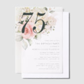 水彩ピンクフローラ75th誕生日パーティー ベラム紙招待状 (オフセット)