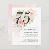 水彩ピンクフローラ75th誕生日パーティー 招待状 (正面/裏面)