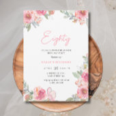 水彩ピンクフローラ80thシック誕生日 招待状