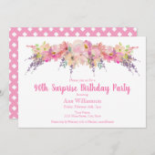 水彩ピンクフローラ90thサプライズ誕生日 招待状 (正面/裏面)