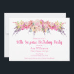 水彩ピンクフローラ90thサプライズ誕生日 招待状<br><div class="desc">水彩ピンクフローラ90thサプライズ誕生日招待状このピンクと紫の水彩フローラ招待はあなたの特別なお祝いに最適である。</div>