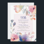 水彩ピンクフローラ90th誕生日パーティー 招待状<br><div class="desc">水彩ピンクフローラ90th Birthday Party Invitation</div>