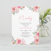 水彩ピンクフローラ990thシック誕生日 招待状 (スタンド正面)