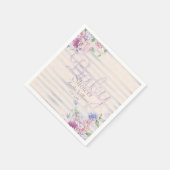 水彩ピンクフローラ&ストライプガールベビーシャワー スタンダードカクテルナプキン (角)