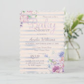 水彩ピンクフローラ&ストライプガールベビーシャワー 招待状 (スタンド正面)