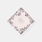 水彩ピンクフローラ&バーズベビーシャワー スタンダードカクテルナプキン (角)