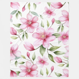 水彩ピンクフローラ フリースブランケット