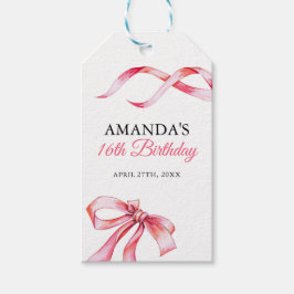 水彩ピンクフローリングリボンスウィート16誕生日 ギフトタグ