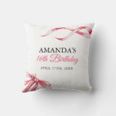 水彩ピンクフローリングリボンスウィート16誕生日 クッション (裏面)
