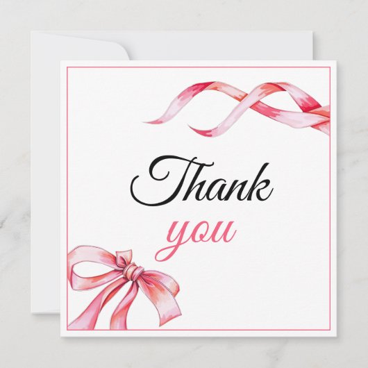 水彩ピンクフローリングリボンスウィート16誕生日 サンキューカード (正面)