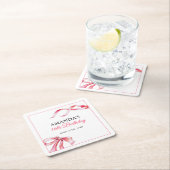 水彩ピンクフローリングリボンスウィート16誕生日 スクエアペーパーコースター (インサイチュ)