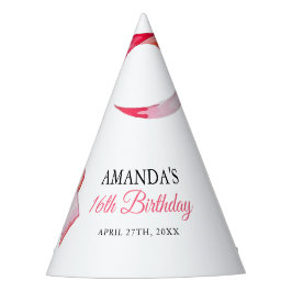 水彩ピンクフローリングリボンスウィート16誕生日 パーティーハット