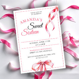 水彩ピンクフローリングリボンスウィート16誕生日 招待状