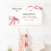 水彩ピンクフローリングリボンスウィート16誕生日 横断幕 (インサイチュ)