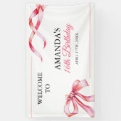 水彩ピンクフローリングリボンスウィート16誕生日 横断幕 (縦)