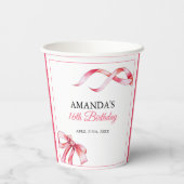 水彩ピンクフローリングリボンスウィート16誕生日 紙コップ (裏面)