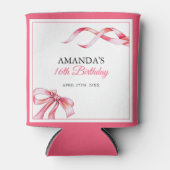 水彩ピンクフローリングリボンスウィート16誕生日 缶クーラー (正面)