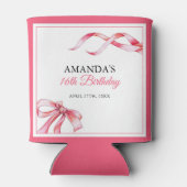 水彩ピンクフローリングリボンスウィート16誕生日 缶クーラー (裏面)