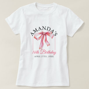 水彩ピンクフローリングリボンスウィート16誕生日 Tシャツ