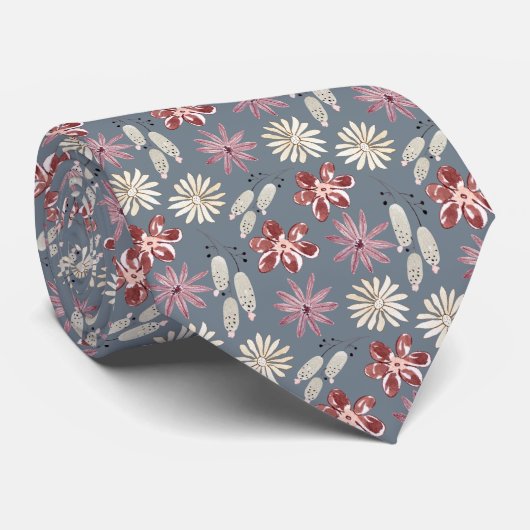 水彩ピンクブラウンクリームフラワーボタニカル ネクタイ (ロール)