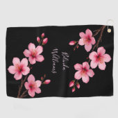 水彩ピンクブラックさくらんぼブロッサムモノグラム ゴルフタオル (横)
