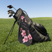 水彩ピンクブラックさくらんぼブロッサムモノグラム ゴルフタオル (グリーン)