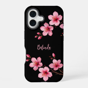 水彩ピンクブラックさくらんぼブロッサムモノグラム iPhone 16ケース