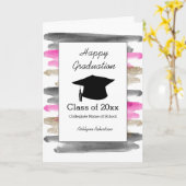 水彩ピンクブラック金ゴールドグリッター卒業 カード (黄色い花)