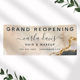 水彩ピンクブラック金ゴールドサロン再開 横断幕