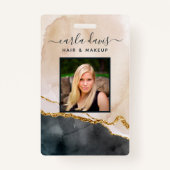 水彩ピンクブラック金ゴールド大理石サロンID バッジ (正面)