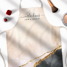 水彩ピンクブラック金ゴールド大理石事業 エプロン