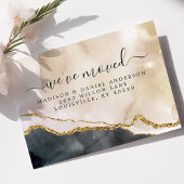 水彩ピンクブラック金ゴールド移動告知 案内ポストカード