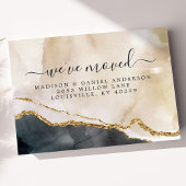 水彩ピンクブラック金ゴールド移動告知 案内ポストカード