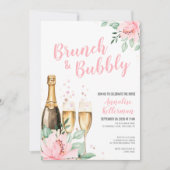 水彩ピンクブランチ及び泡状ブライダルシャワー 招待状 (正面)