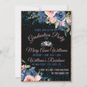 水彩ピンクブルーエレガントフローラ卒業 招待状 (正面)