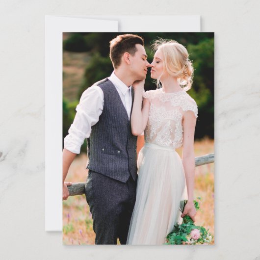 水彩ピンクブルーバラ写真金ゴールド枠 セーブザデート (裏面)