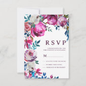 水彩ピンクブルーパープルホワイトフローラRSVP 招待状 (正面)