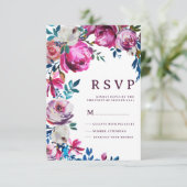 水彩ピンクブルーパープルホワイトフローラRSVP 招待状 (スタンド正面)