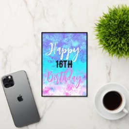 水彩ピンクブルーパープル誕生日 パーソナライズされた 箔グリーティングカード