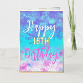 水彩ピンクブルーパープル誕生日 パーソナライズされた 箔グリーティングカード (正面)