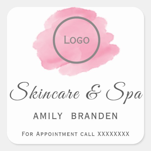 水彩ピンクブルーブ文字スパ スクエアシール (正面)