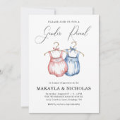 水彩ピンクブルー赤ちゃん服ジェンダーリビール 招待状 (正面)