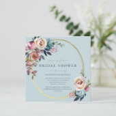 水彩ピンクブルー金ゴールドフローラブライダルシャワー 招待状 (スタンド正面)